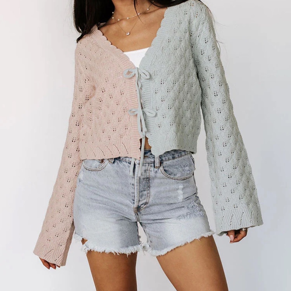Colorblock tie front cardigan